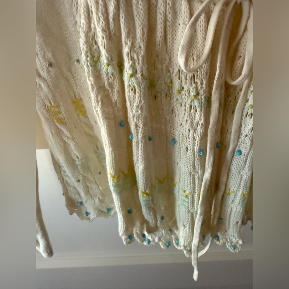 Moth by Anthropologie Lazuli Linen blended Crochet Embroidered Tie Front Cardi - Picture 8 of 15